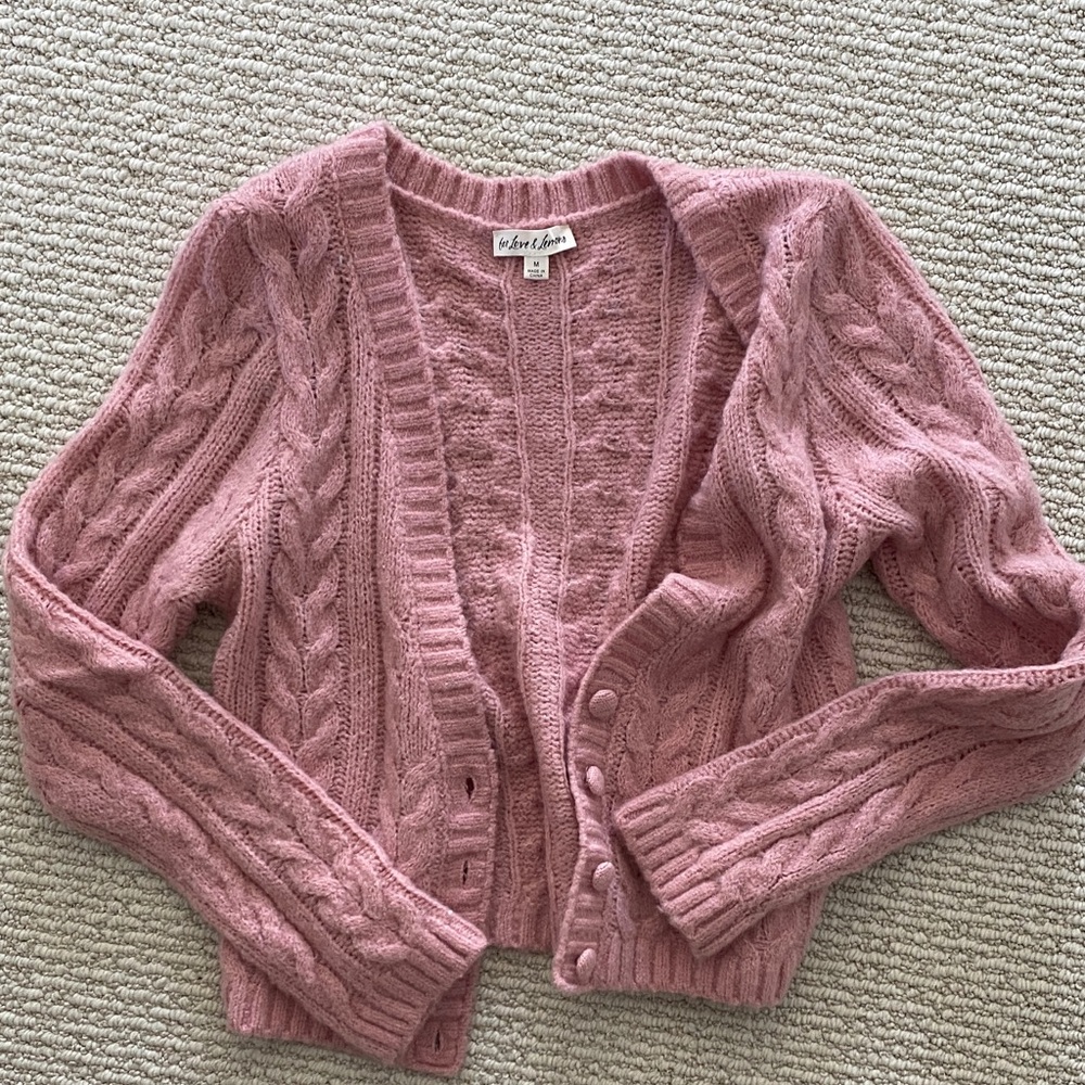 For Love and Lemons Pink Cable Knit Cardigan
